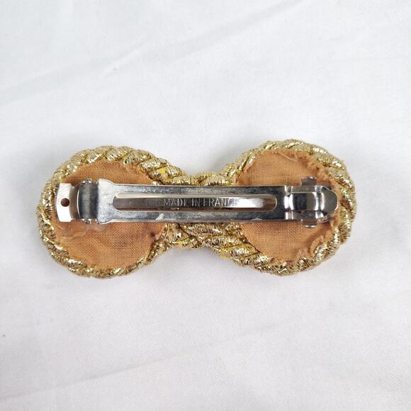 Vintage French Gold Rope Knot Barrette Metallic Braided Hair Clip Made in France main image 8